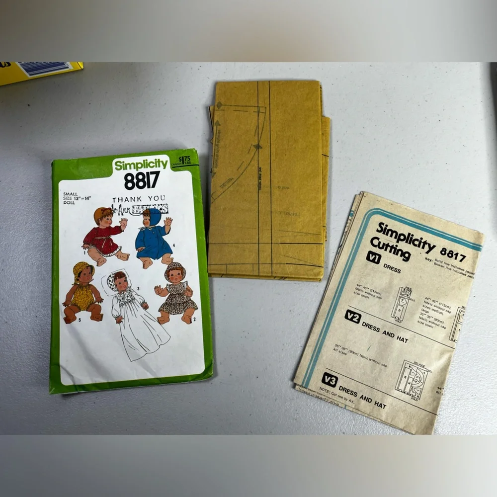 Vintage 1978 Simplicity 8817 Sewing Pattern for 13”-14” doll clothes, Cut